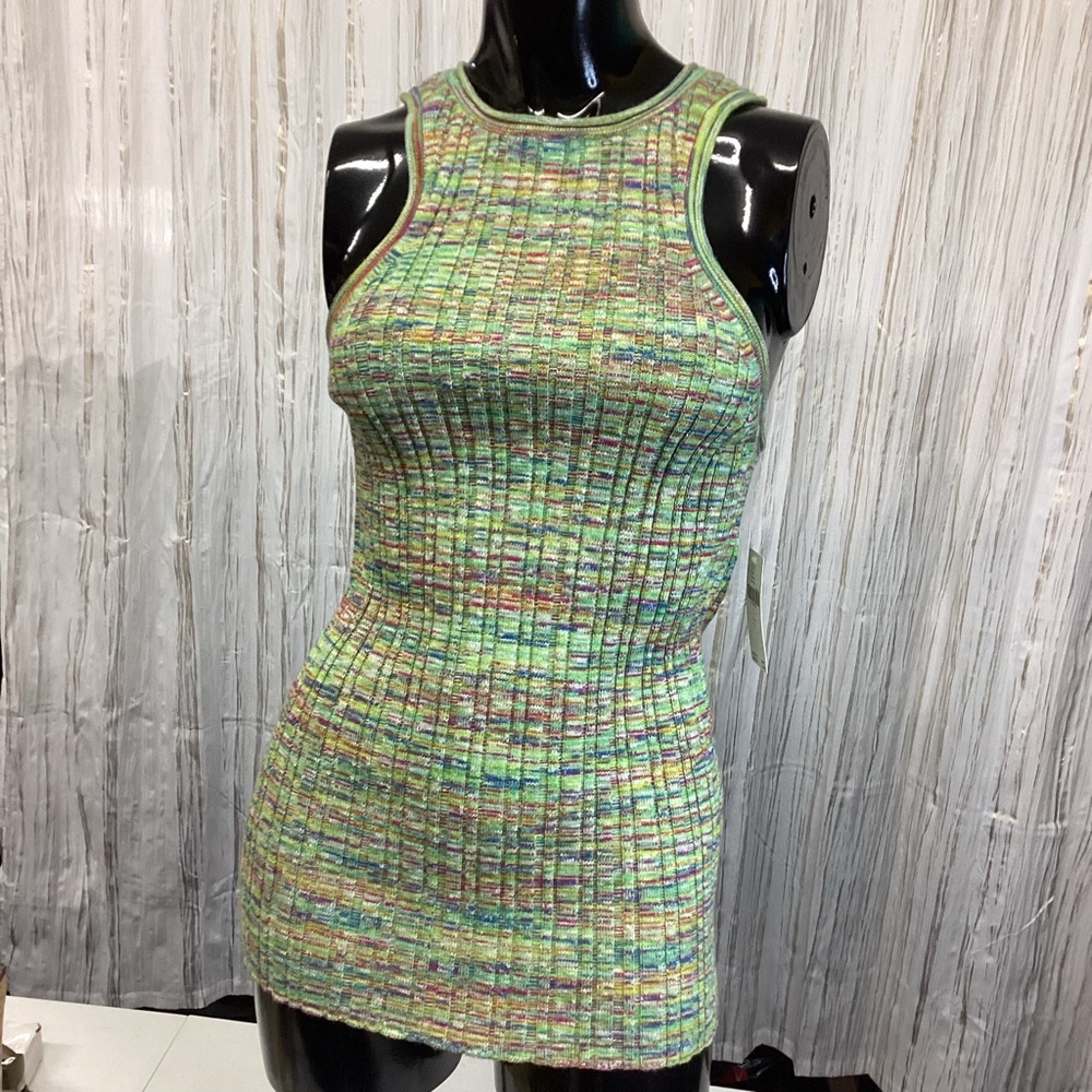 Anthropologie - Ribbed Sleeveless Sweater - Green Rainbow - L - NWT